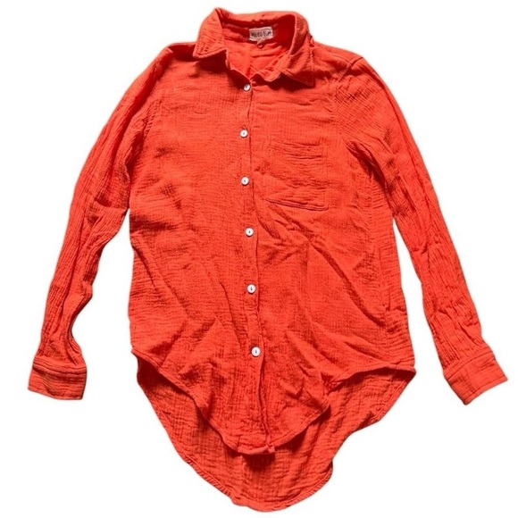A79-Malibu Bum Orange long sleeve button-up shirt #boho #beach - Picture 1 of 5